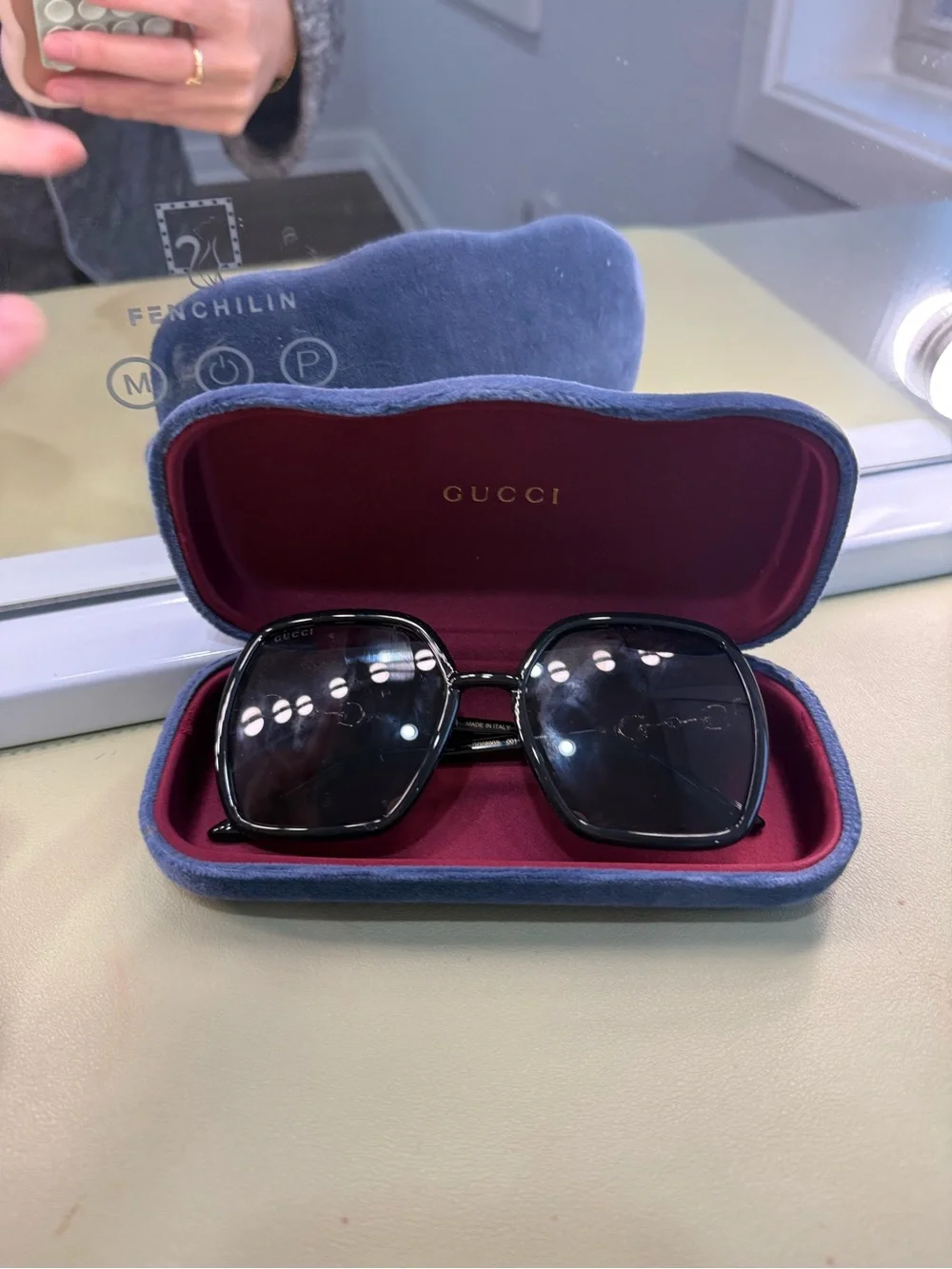 Gucci Black Square Sunglasses with Dark Lenses